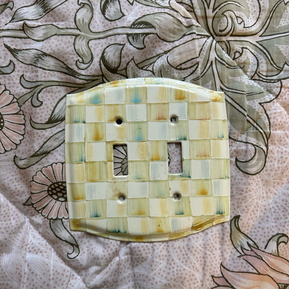 Mackenzie-Childs Enamel Parchment Check Double Switch Plate